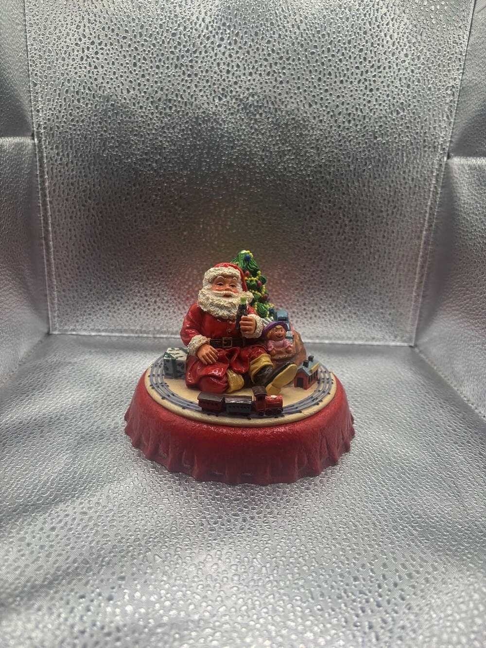 Coca-Cola Christmas Santa Figurine with Train Bottle Cap Base 1998